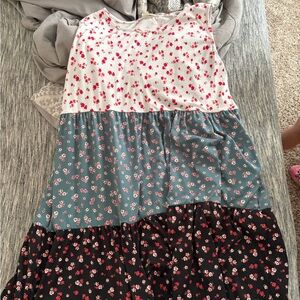 Floral Tiered Dress - White, Teal, and Black